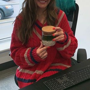 Vintage Cable Knit V Neck Pullover Sweater